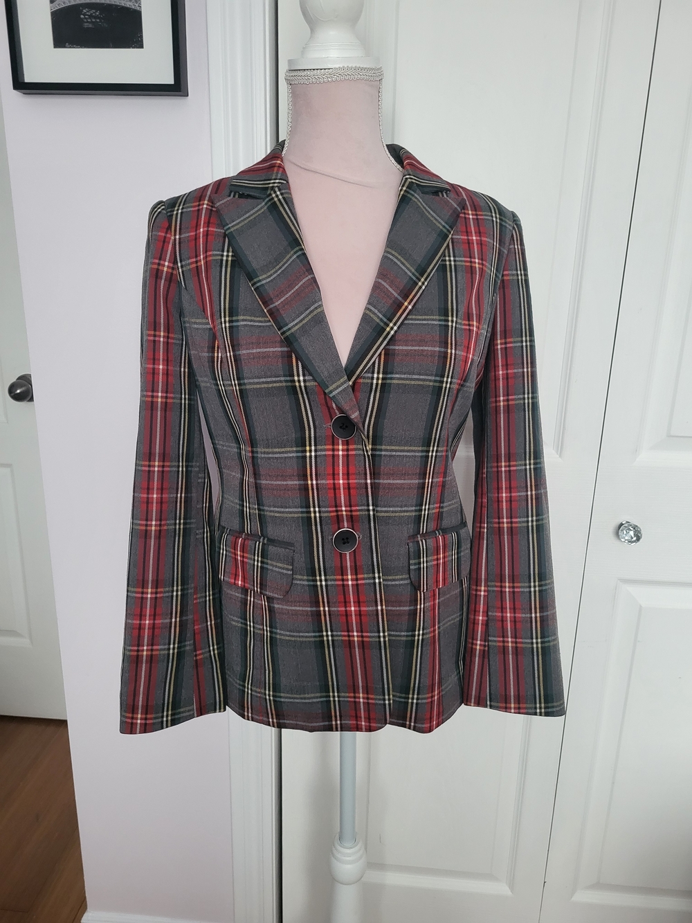 Tristan Plaid Tailored Women's Blazer - Red & Gray sz 6